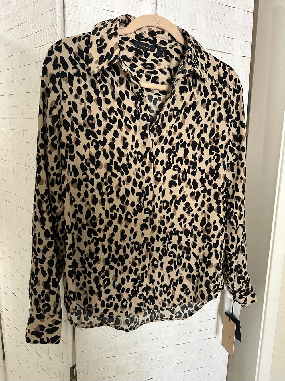 Halogen Leopard Print Button-Down Shirt - Beige & Black Nice animal print blouse